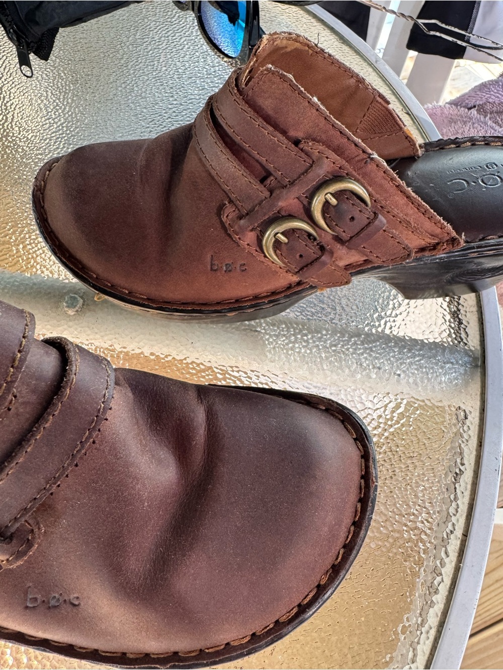 BOC Born Concept Brown Leather Double-Buckle Slip-On Clogs - Size 7